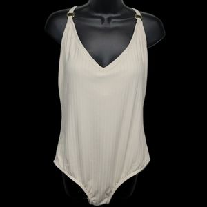 🌞NWT Target Kona Sol One Piece Ribbed Swimsuit Cream Size Large 16  🌞